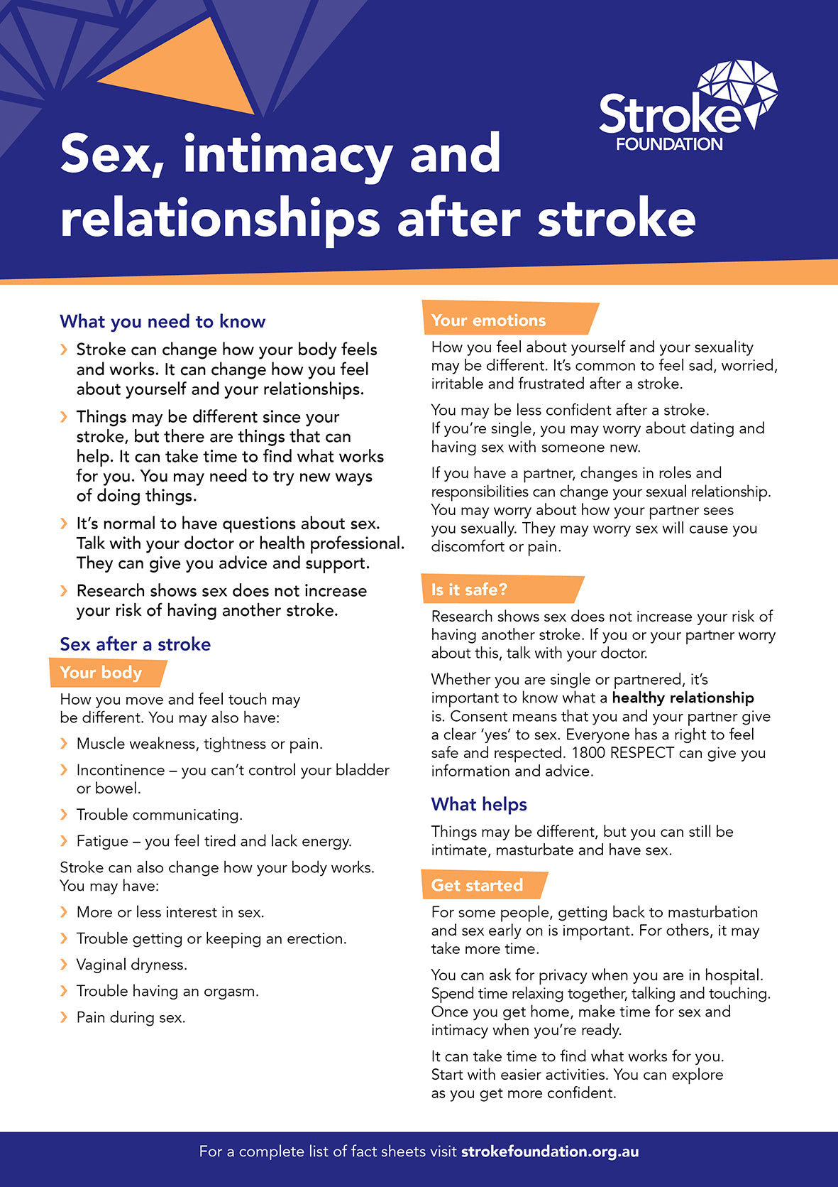 Fact sheet - Sex, intimacy and relationships after stroke