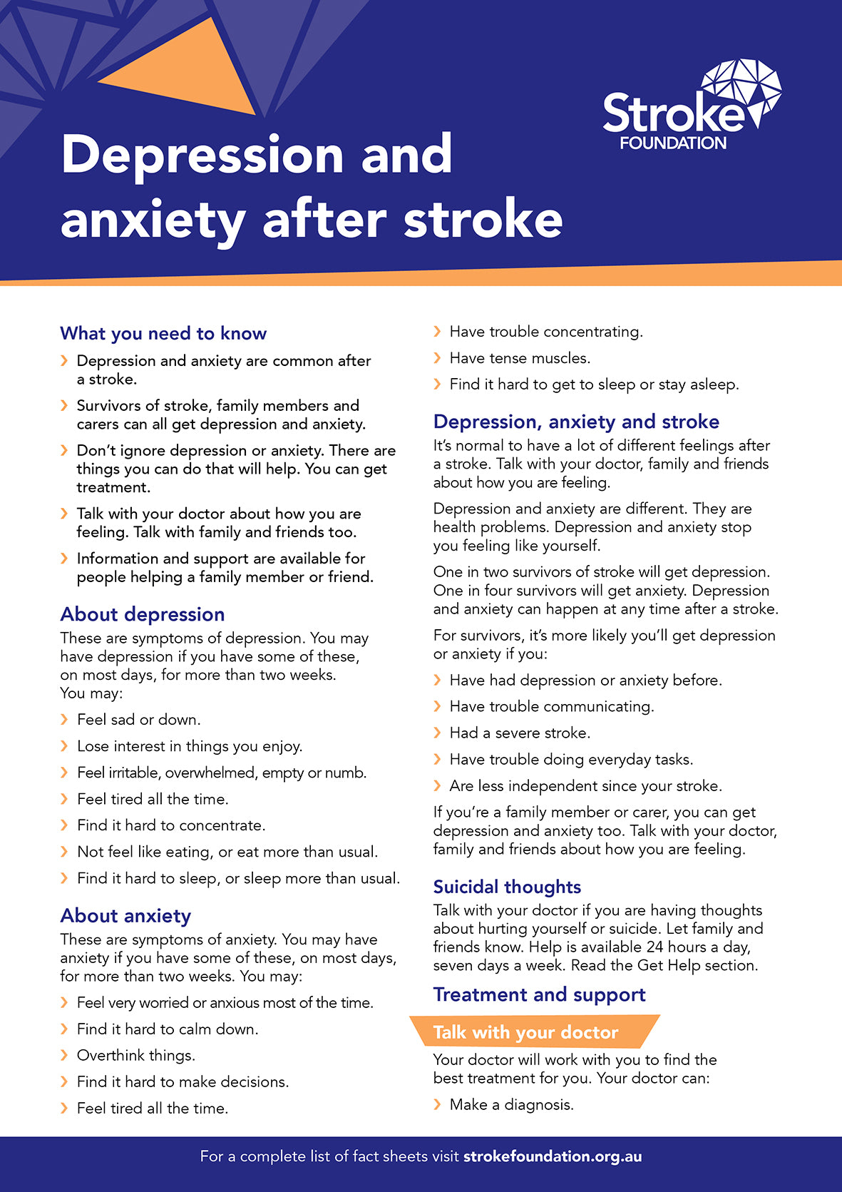 Fact sheet - Depression and anxiety after stroke