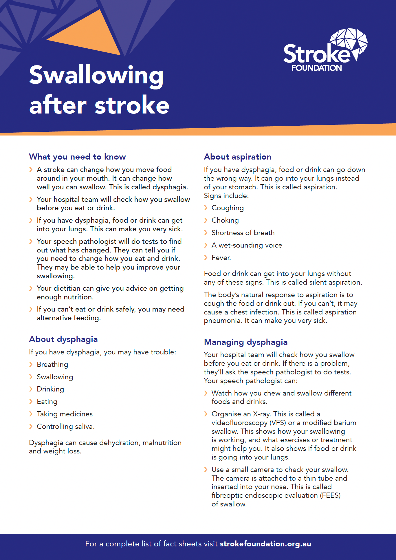 Fact sheet - Swallowing after stroke
