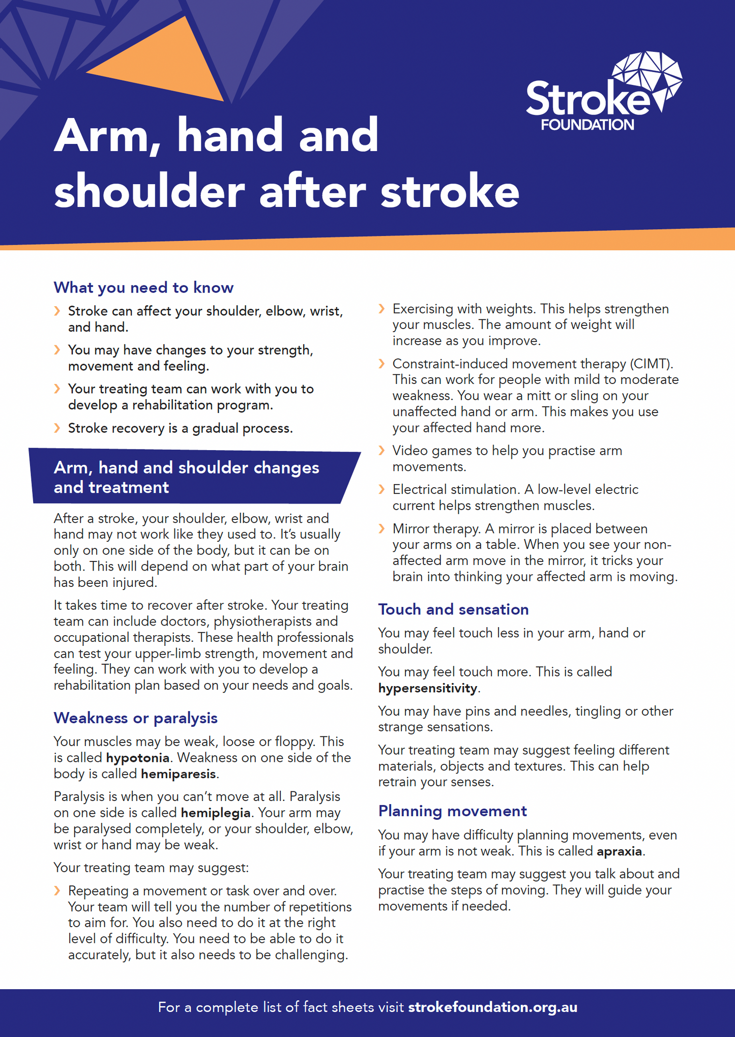 Fact Sheet- Arm, hand and shoulder after stroke