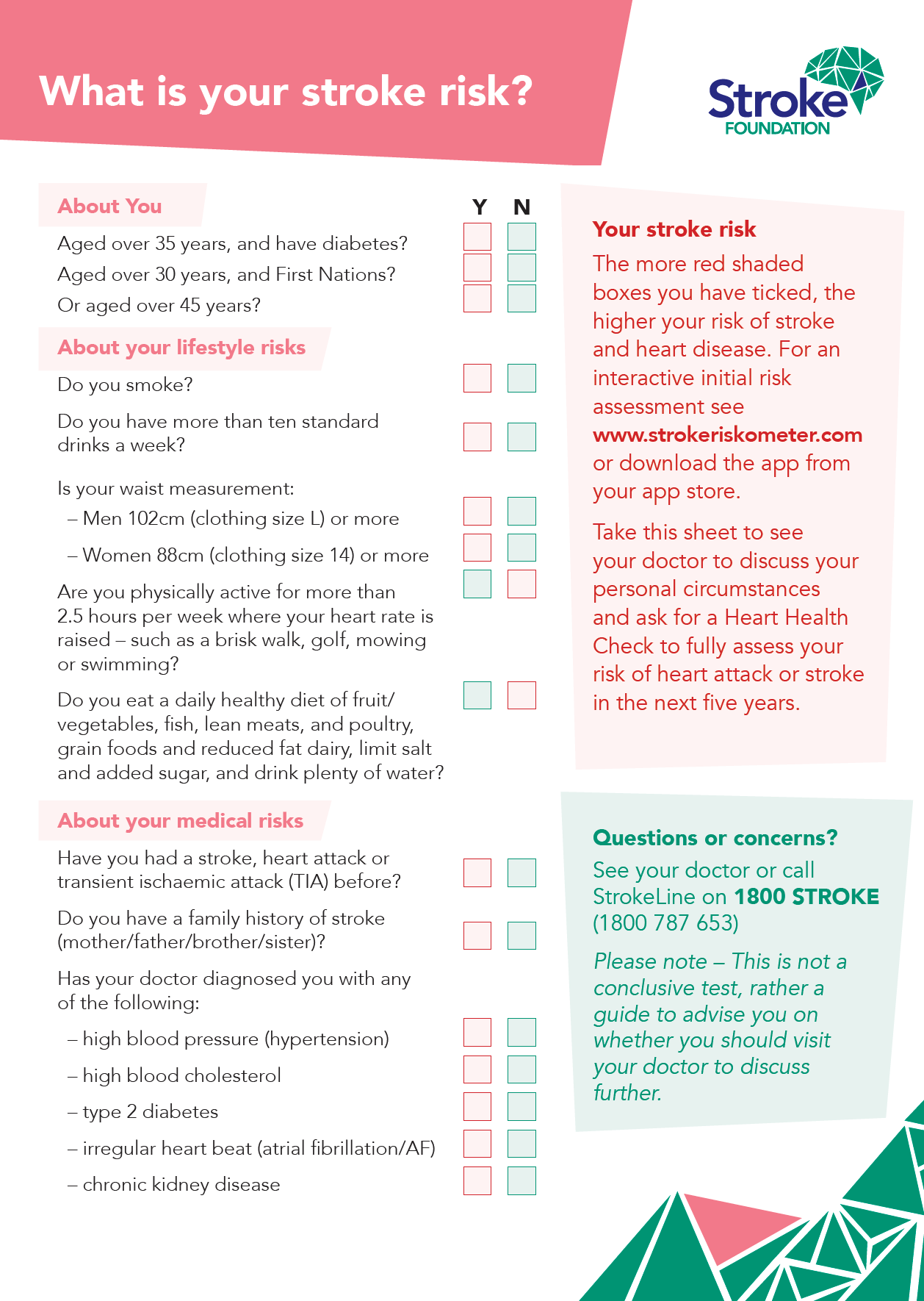 Stroke Risk Factor Tick Test Pad