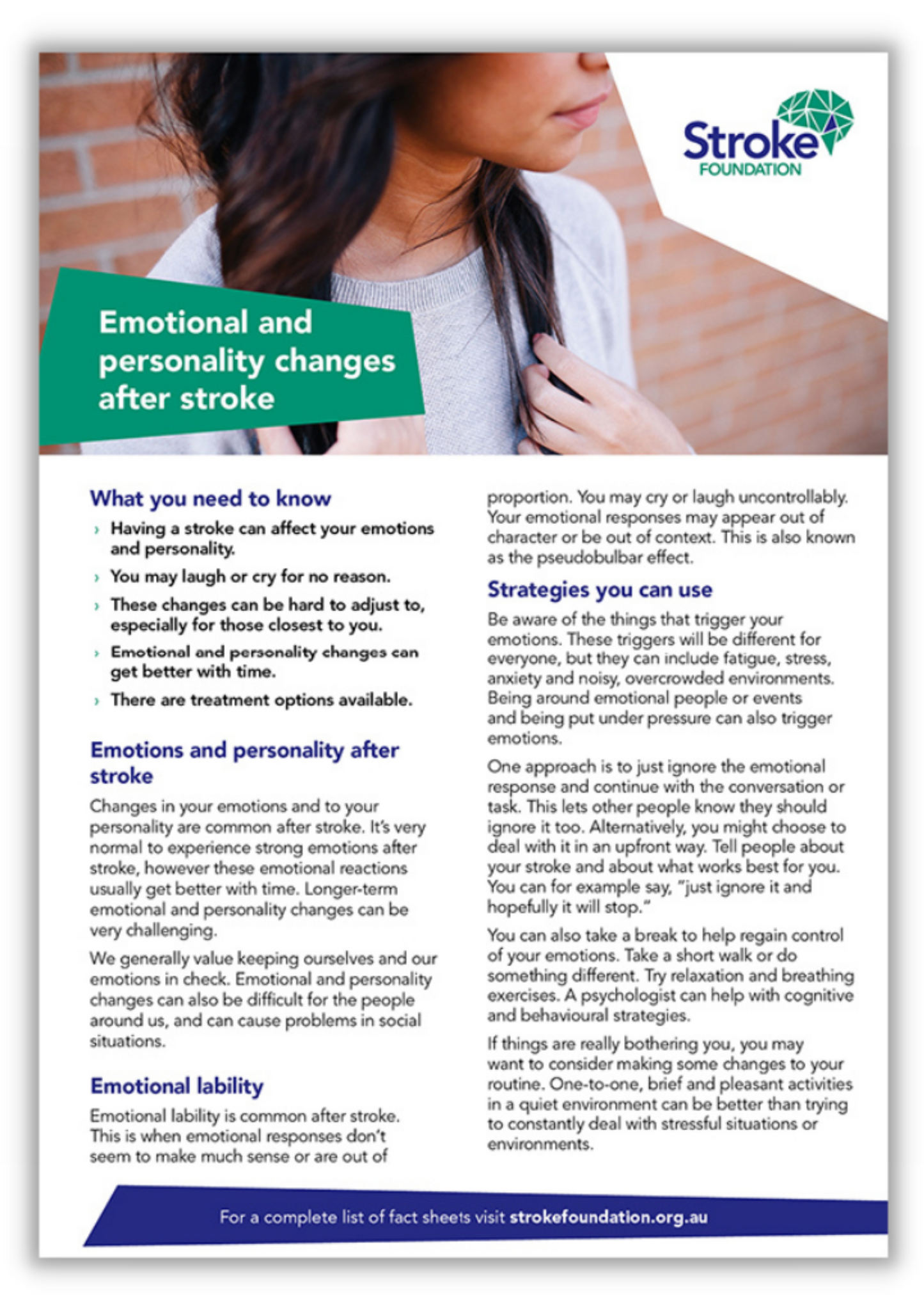 Fact sheet - Emotional and personality changes after stroke