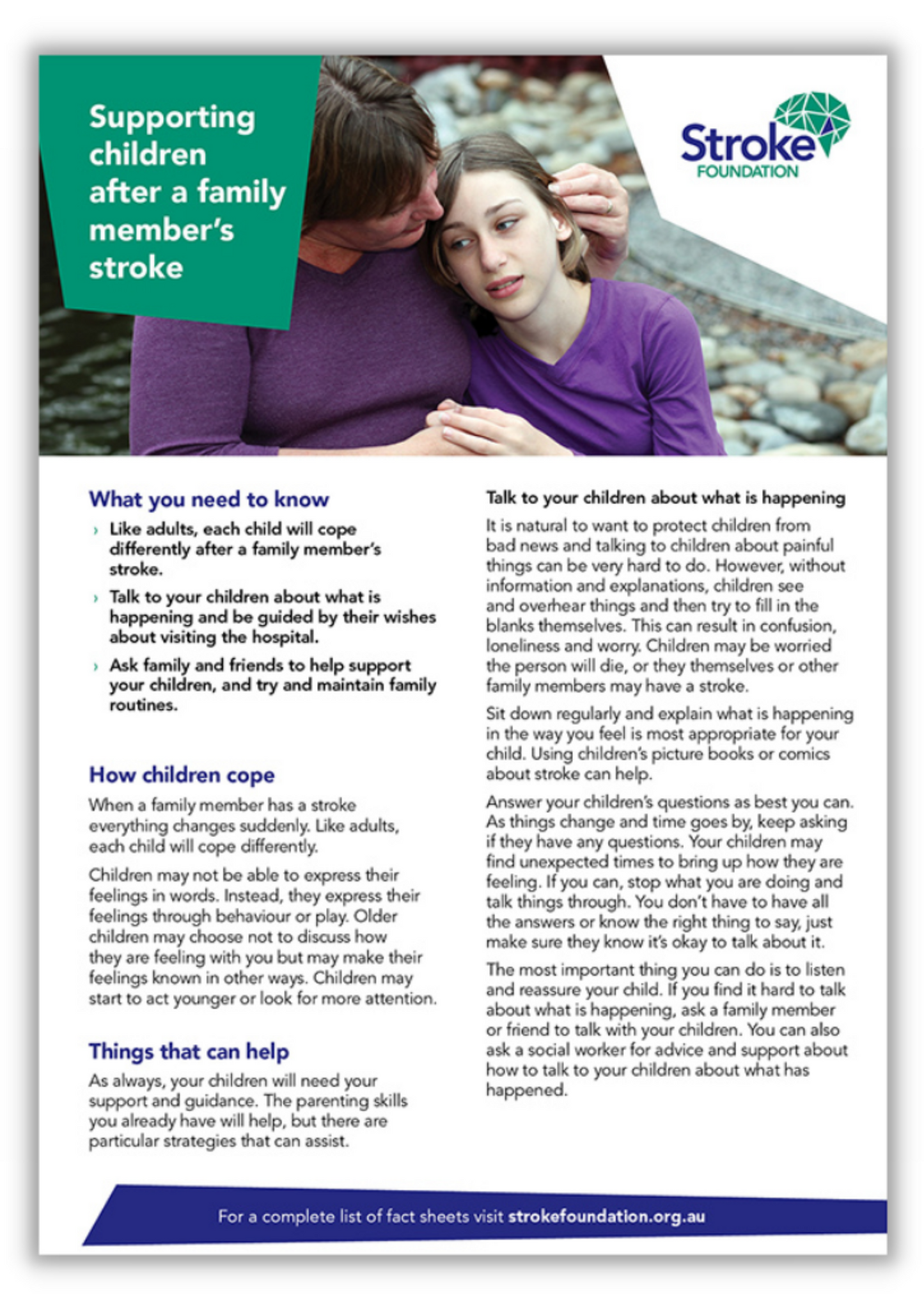 Fact sheet - Supporting children after a family member's stroke