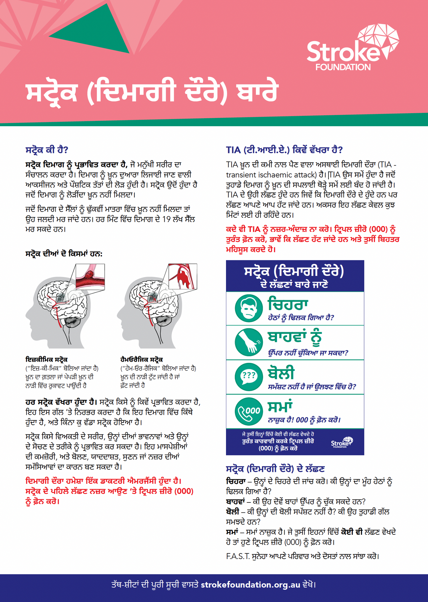 About Stroke fact sheet - ਪੰਜਾਬੀ (Punjabi)