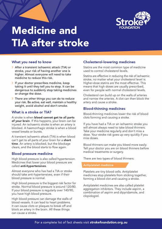 Fact sheet - Medicine and TIA after stroke (50 pack)