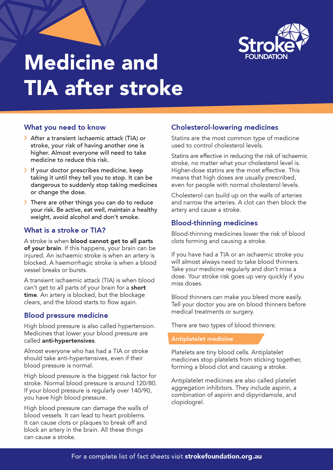 Fact sheet - Medicine and TIA after stroke – Stroke Foundation