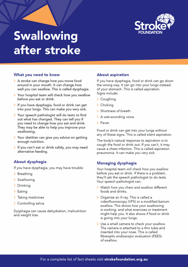 Fact sheet - Swallowing after stroke – Stroke Foundation Store