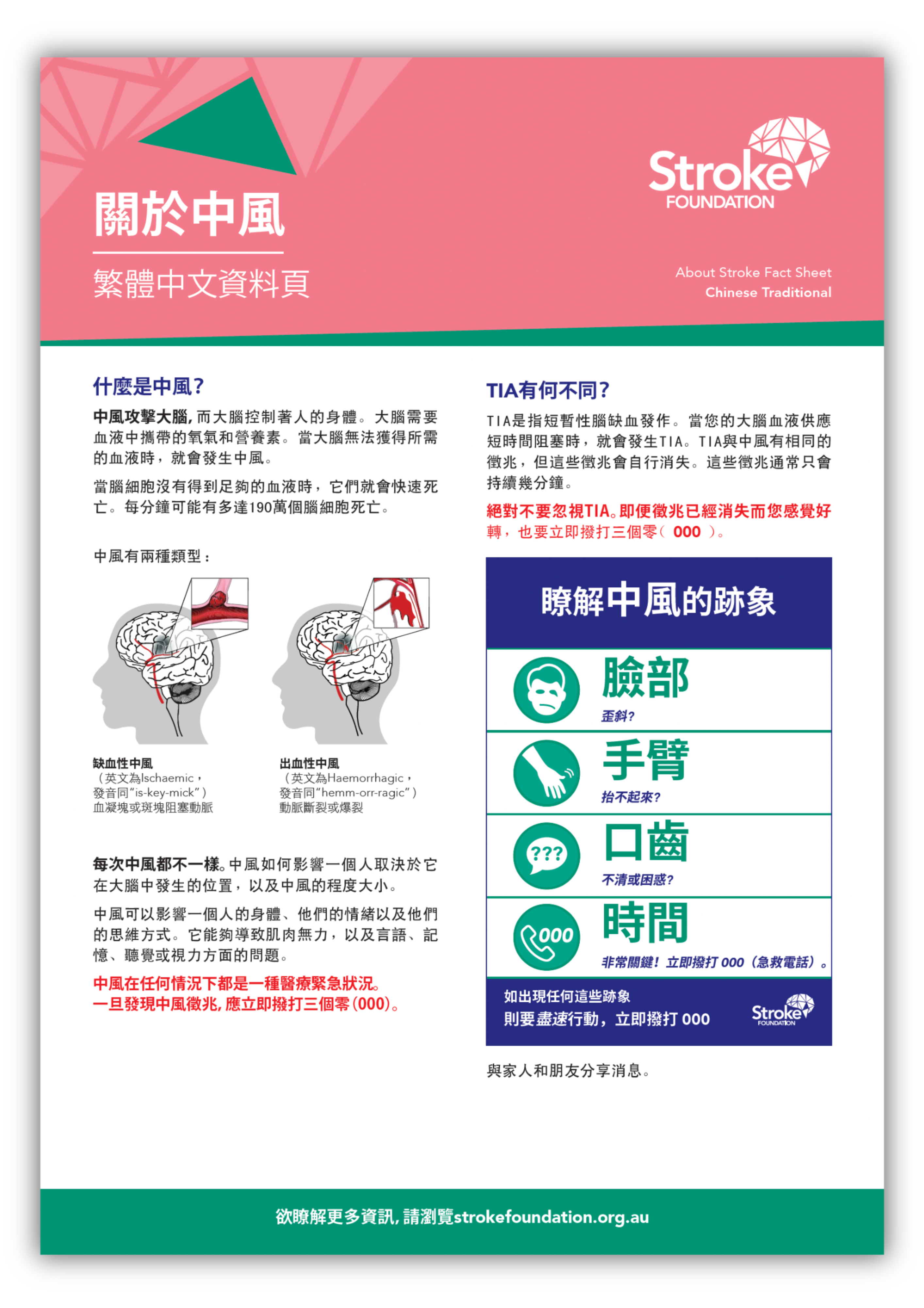 About Stroke fact sheet - 繁體中文 (Chinese Traditional) – Stroke ...