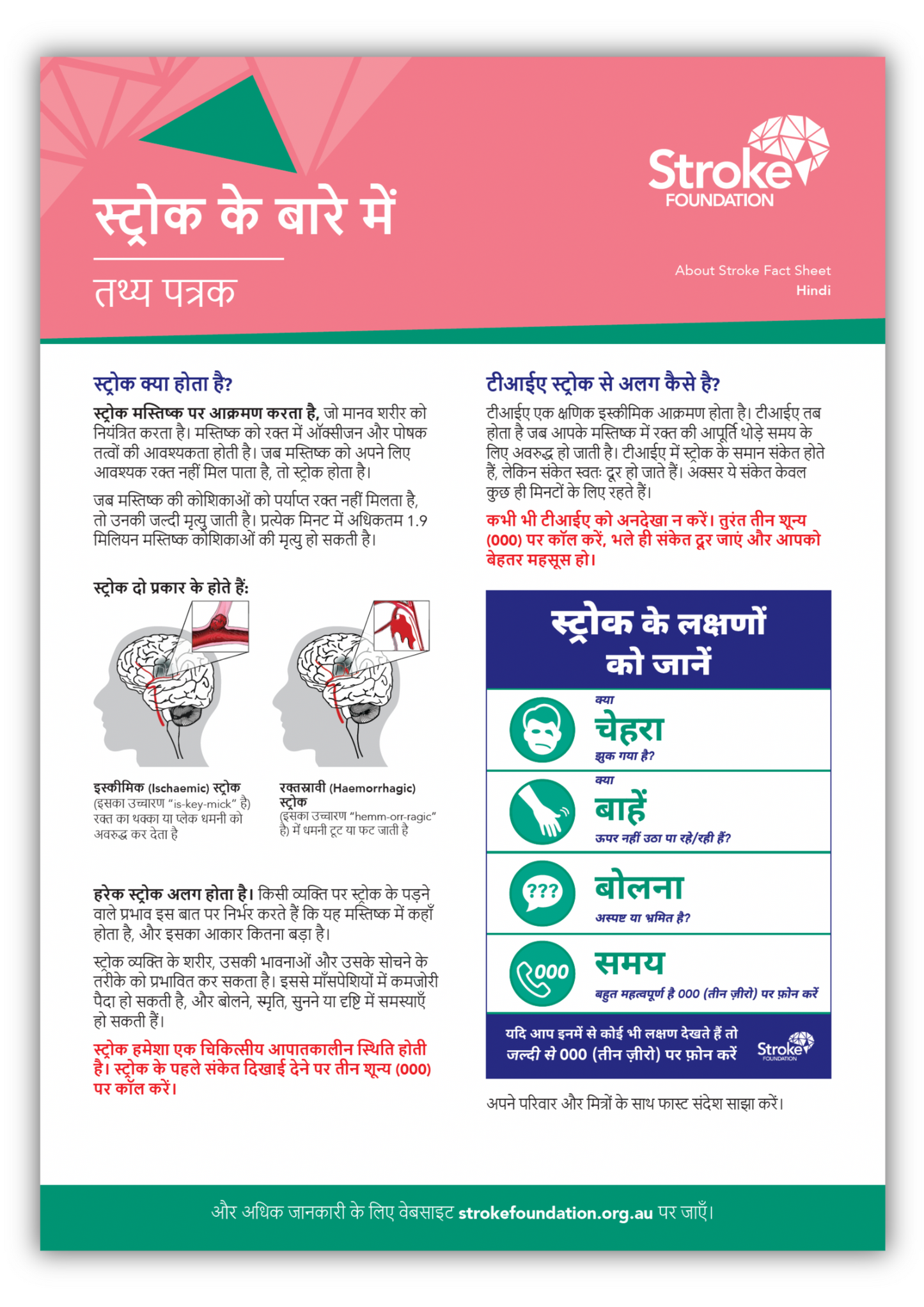 About Stroke fact sheet - हिन्दी (Hindi)