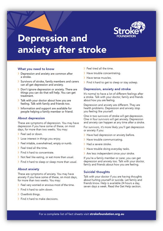 Fact sheet - Depression and anxiety after stroke (50 pack)