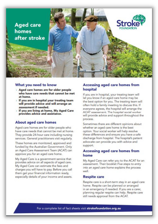 Fact sheet - Aged care homes after stroke (50 pack)