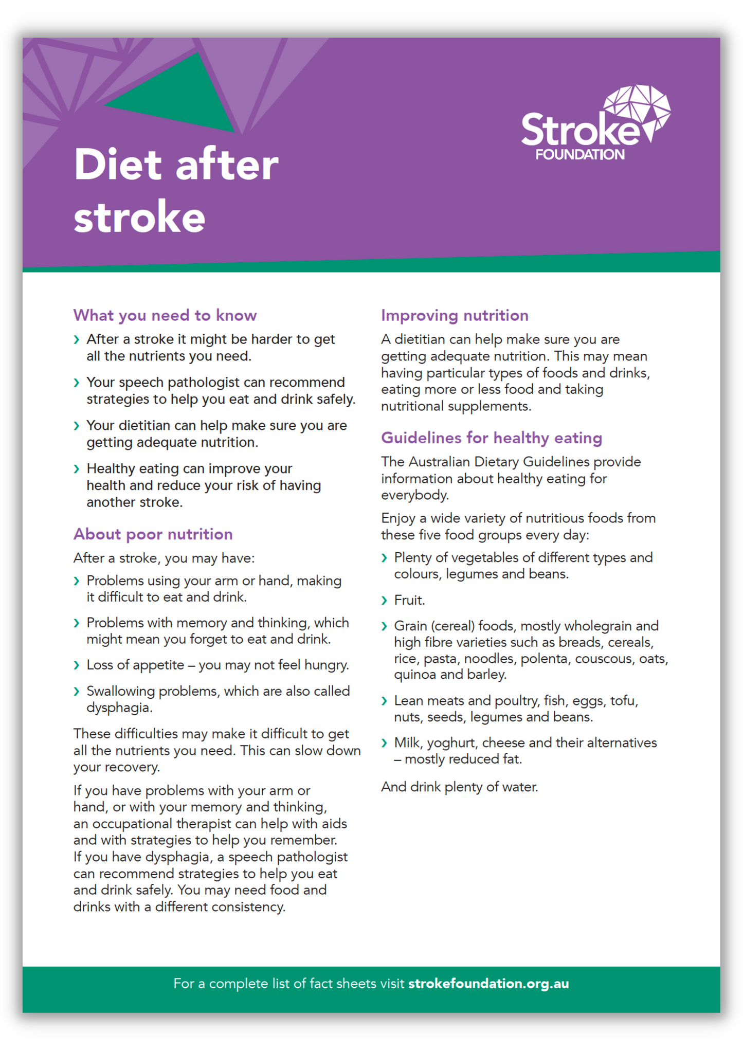 Fact sheet - Diet after stroke