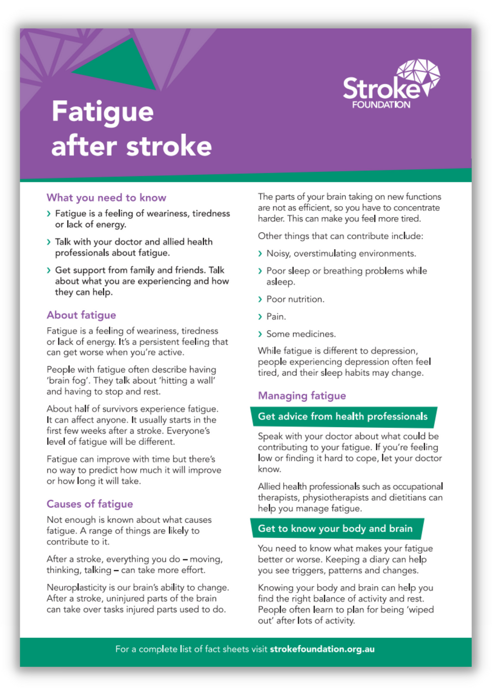 Fact sheet - Fatigue after stroke – Stroke Foundation Store