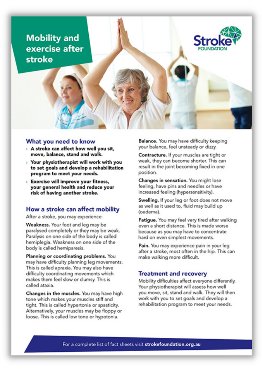 Fact sheet - Mobility and exercise after stroke – Stroke Foundation Store