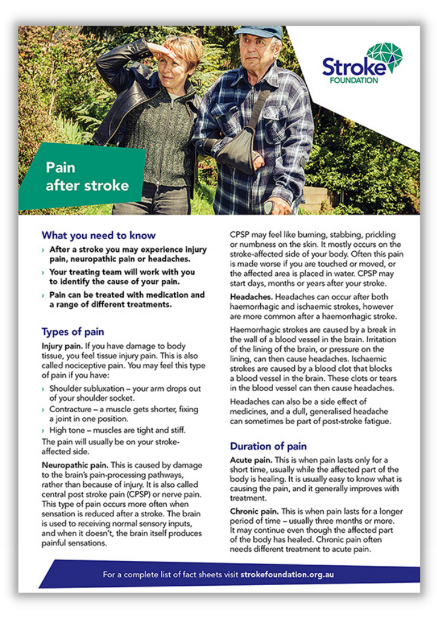 Fact sheet - Pain after stroke (50 pack)
