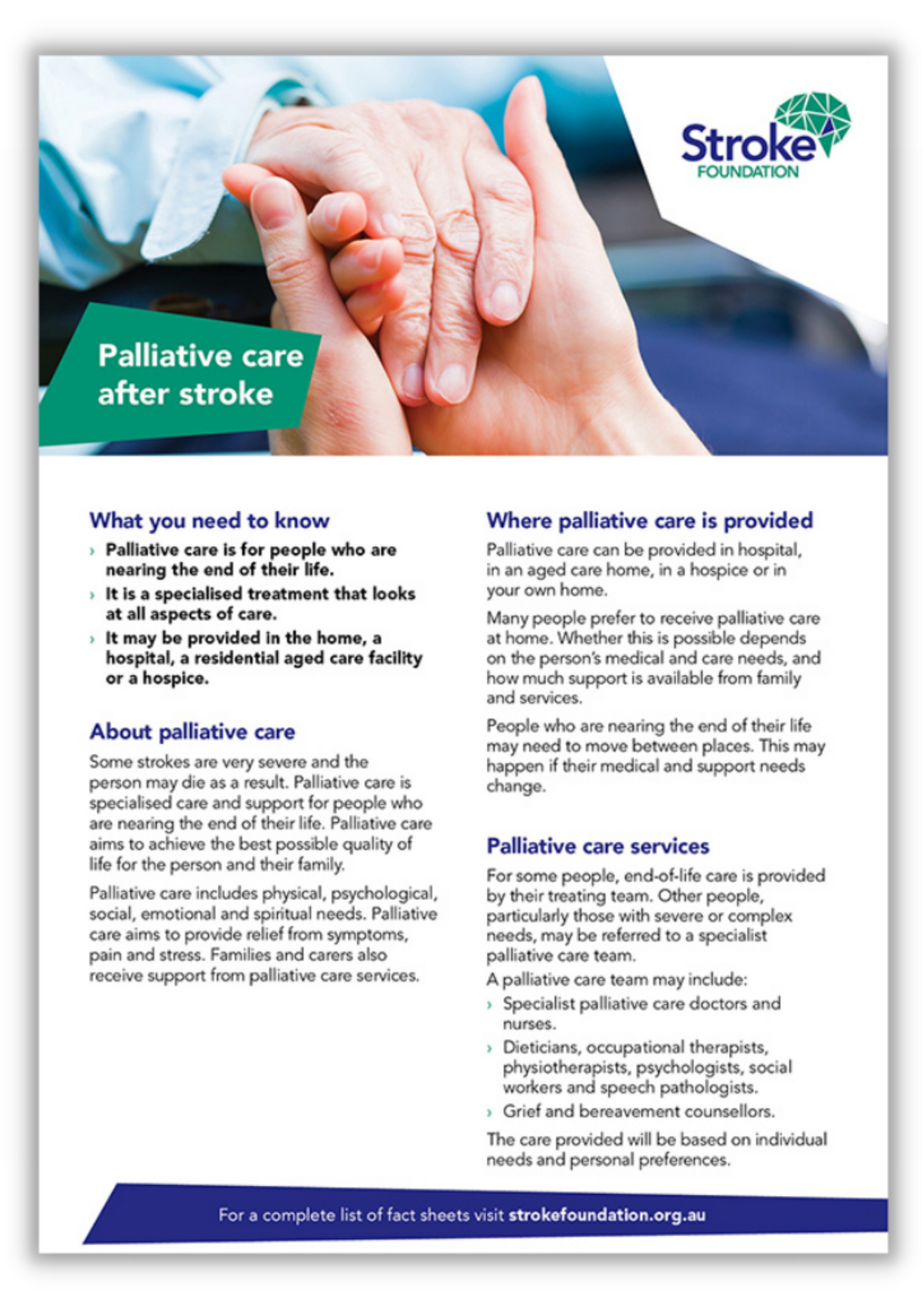 Fact sheet - Palliative care after stroke (50 pack)