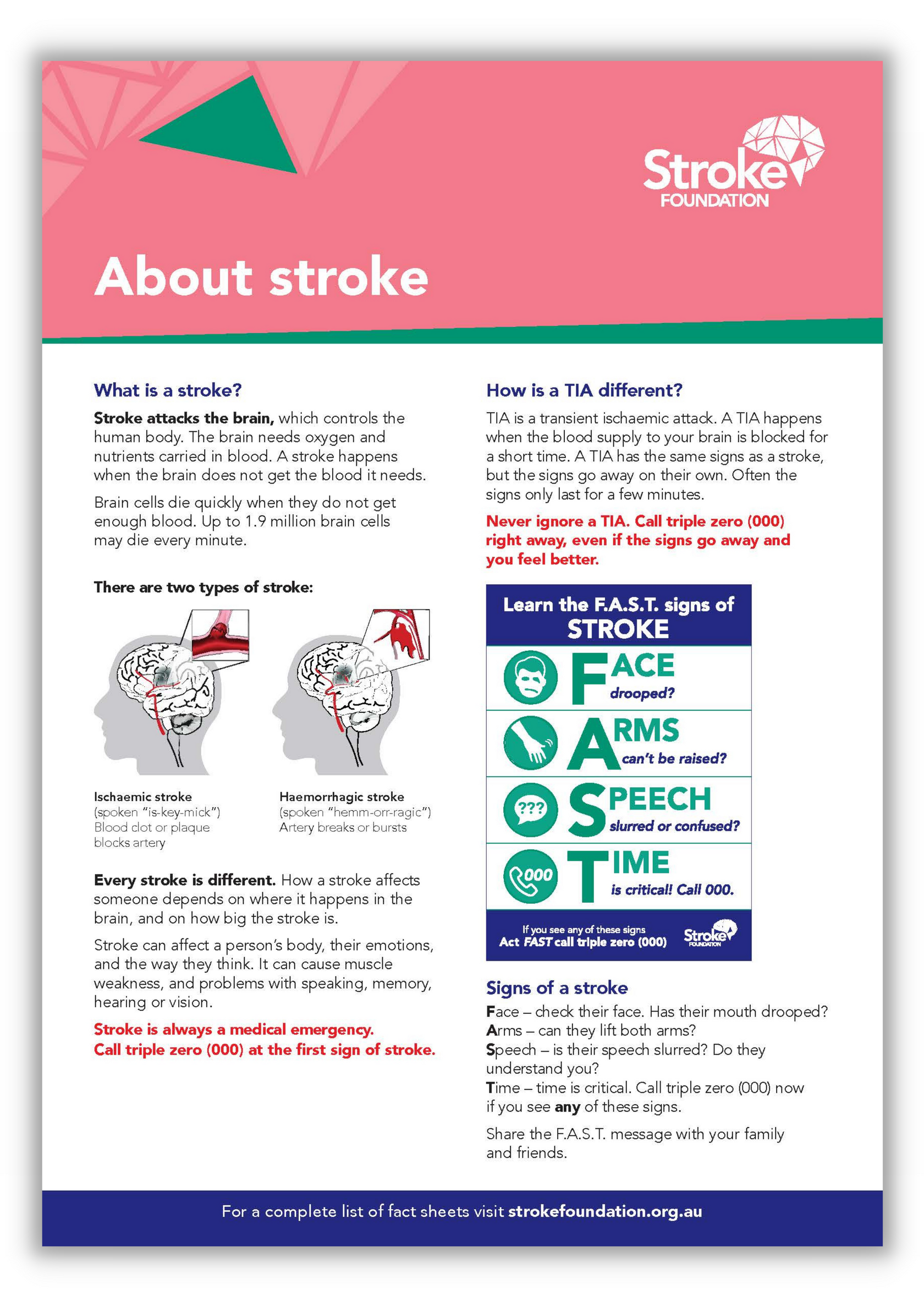 About Stroke fact sheet - English – Stroke Foundation